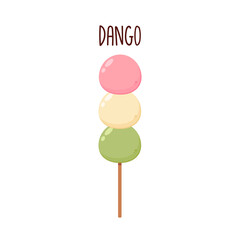 Japanese Dango dessert with 3 different colors. Dango vector illustration on white background.