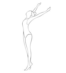 Rhythmic gymnastics line art, art poster. Fashion illustration. Line drawing of an attractive woman