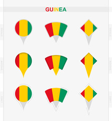 Guinea flag, set of location pin icons of Guinea flag.
