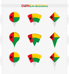 Guinea-Bissau flag, set of location pin icons of Guinea-Bissau flag.