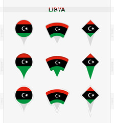 Libya flag, set of location pin icons of Libya flag. - obrazy, fototapety, plakaty
