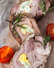 baked pork pork with eggs inside meat