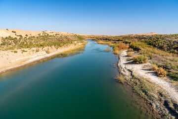 Uzbekistan, landscape when crossing the Amu Darya River near the city of Nukus.