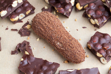 custard cake sprinkled with cocoa