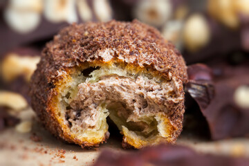 custard cake sprinkled with cocoa