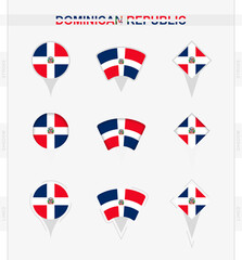 Dominican Republic flag, set of location pin icons of Dominican Republic flag.