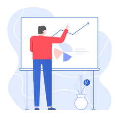 Businessman draw chart on whiteboard, analyze concept