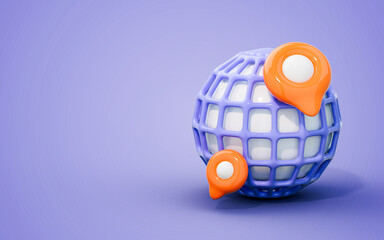 location pin pointer on global earth 3d render concept for worldwide business expansion traveling