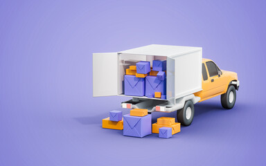 product Delivery order company transportation and shipping box on truck 3d render concept background