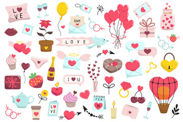 Valentine's day big cute set of doodle illustrations.