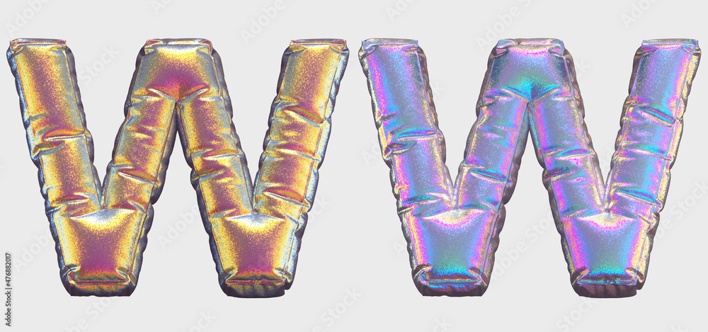 Sticker holographic glitter alphabet. letter w.