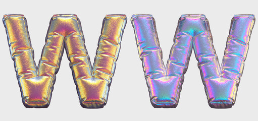 Holographic Glitter alphabet. Letter W. 