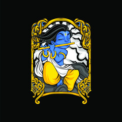 Fototapeta premium krishna play flute illustration