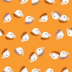 Eagle pattern seamless in freehand style. Head predator on colorful background. Vector illustration for textile.
