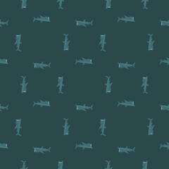 Basking shark seamless pattern in scandinavian style. Marine animals background. Vector illustration for children funny textile.