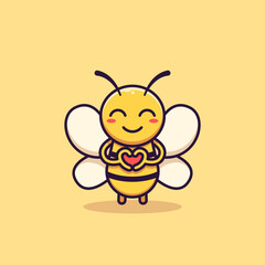 Cute bee mascot with love symbol. vector illustration of an animal isolated. Flat cartoon style.