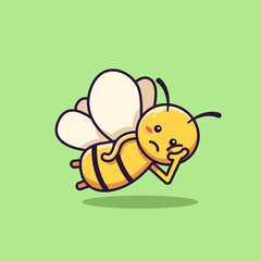 lazy cute bee mascot character. Animal vector illustration. Flat cartoon style.
