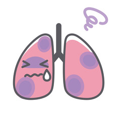 ダメージを受ける肺のシンプルで可愛いイラスト