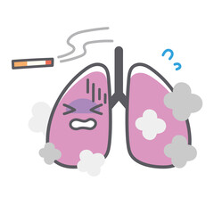 タバコの煙に困る肺のシンプルで可愛いイラスト