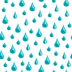 Water drop pattern. Seamless print with raindrop, clear tear drip, shower blue wallpaper. Vector rainy texture