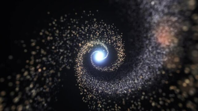 This stock motion graphic shows two whirling comets with tails of golden particles that collide and explode with fireworks. This background will decorate your projects.