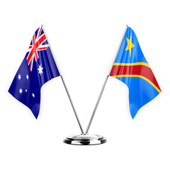 Two table flags isolated on white background 3d illustration, australia and dr congo