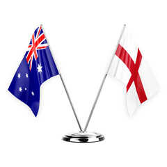 Two table flags isolated on white background 3d illustration, australia and england