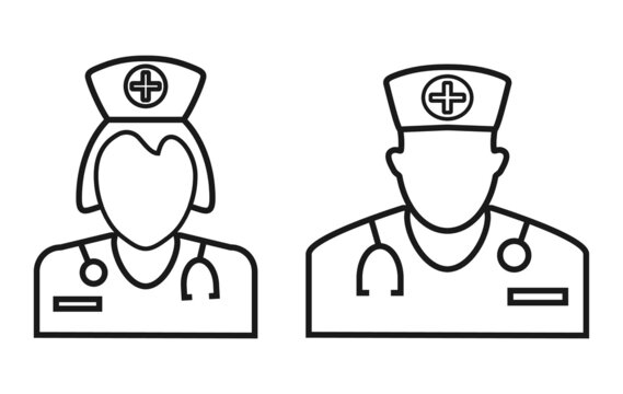 Nurse and doctor thin icon vector illustration on white background