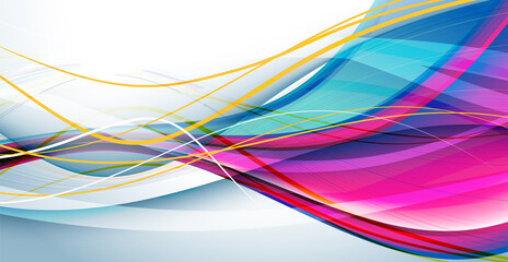 Colorful festive background with multicolored dynamic lines. Bright abstract template for design of invitation, party, holiday, festival, flyer, poster, banners.