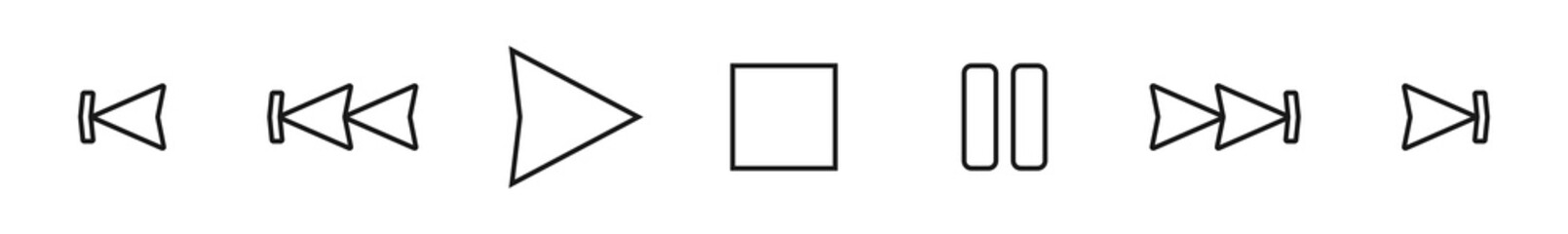 Media Player control thin icons set White background