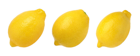 Ripe lemon isolated on white background, fresh lemon fruit, collection.