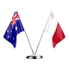 Two table flags isolated on white background 3d illustration, australia and malta © prehistorik