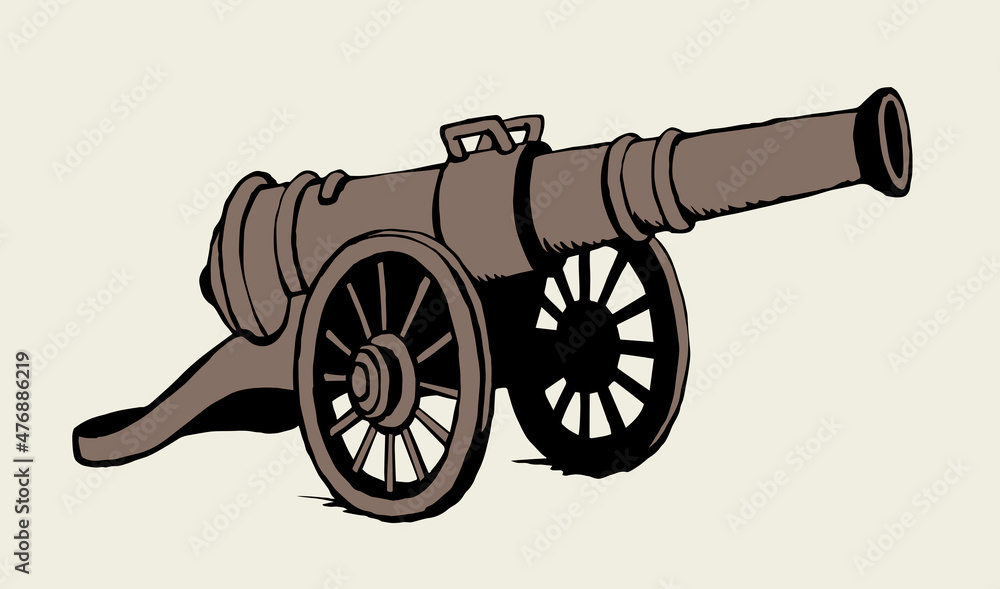 Wall mural Ancient iron cannon. Vector drawing