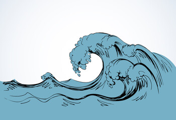 Obraz premium Water wave. Vector line drawind