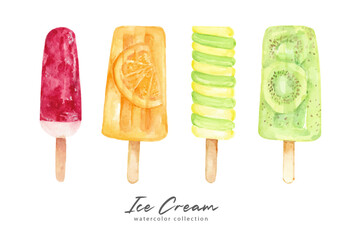 Fruit popsicle ice cream watercolor collection