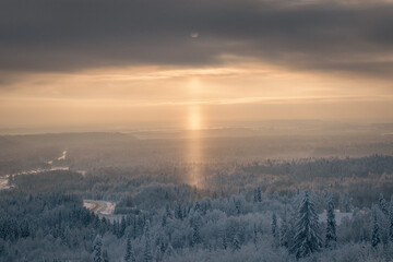Fototapeta premium Sun Light Pillar on the White Mountain, Perm Region