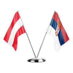 Two table flags isolated on white background 3d illustration, austria and serbia