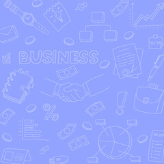 Business doodle pattern. Hand drawn sketch. Coloring page. Vector illustration isolated on color background.