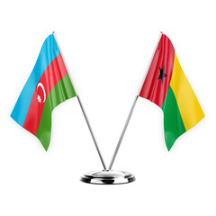 Two table flags isolated on white background 3d illustration, azerbaijan and guinea-bissau