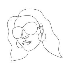 Young beautiful woman. One line drawing. Design element. Vector illustration isolated on white background. Template for books, stickers, posters, cards, clothes.