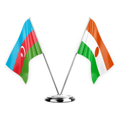 Two table flags isolated on white background 3d illustration, azerbaijan and niger