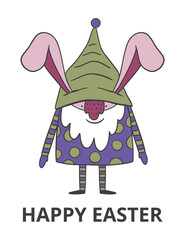 Spring gnome illustration. Cute Easter gnome. Greeting card illustration. Easter card.