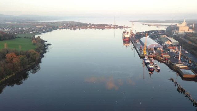 Aerial view of the Derry Londonderryharbour in Northern Ireland