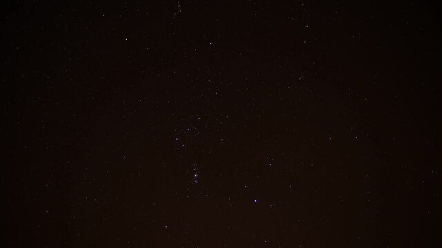 Movement of Orion constellation in the sky time lapse footage
