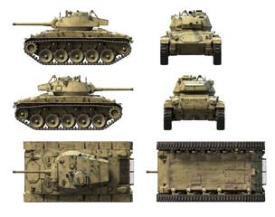 Fototapeta na wymiar US Light Tank M24. 3D-renders isolated on white background