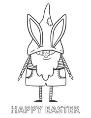 Easter coloring page. Spring gnome with carrot. Easter card.