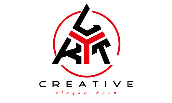 triangle badge with circle KLT letter logo design vector, business logo, icon shape logo, stylish logo template