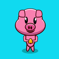 pig cute character with the bell vector design