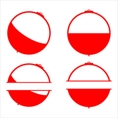 Red bobber whole and split flat illustration, bobber set 