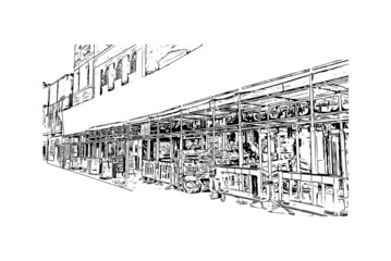 Building view with landmark of Leicester is the 
city in England. Hand drawn sketch illustration in vector.